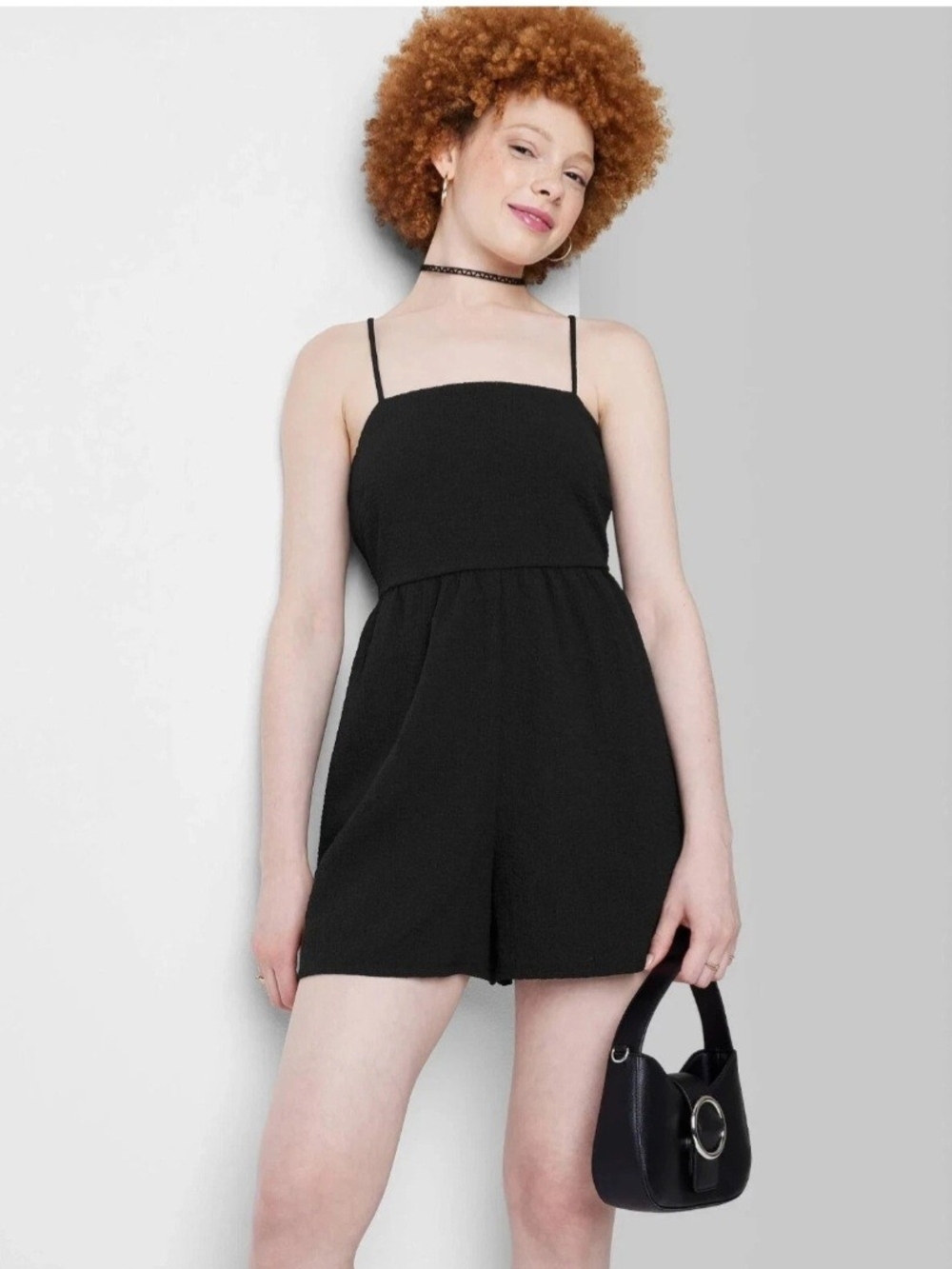 wild fable Black Strappy Romper- With Pockets